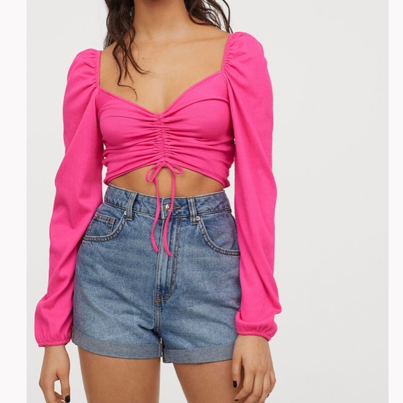 H&M Divided Drawstring Pink Cropped Top - Picture 1 of 12